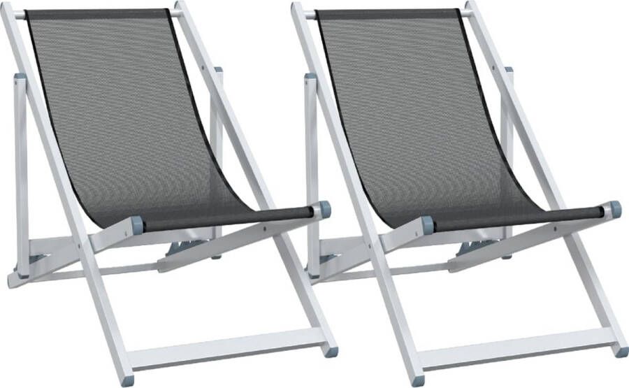 VidaXL Strandstoelen inklapbaar 2 st aluminium en textileen grijs