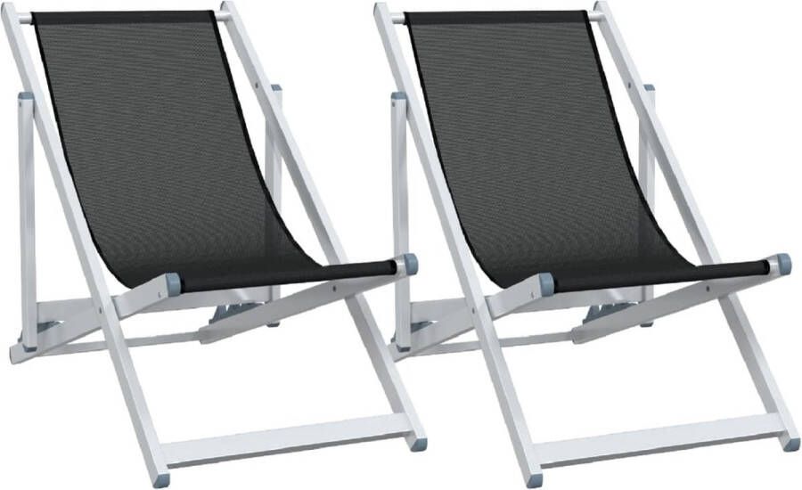 VidaXL Strandstoelen inklapbaar 2 st aluminium en textileen zwart