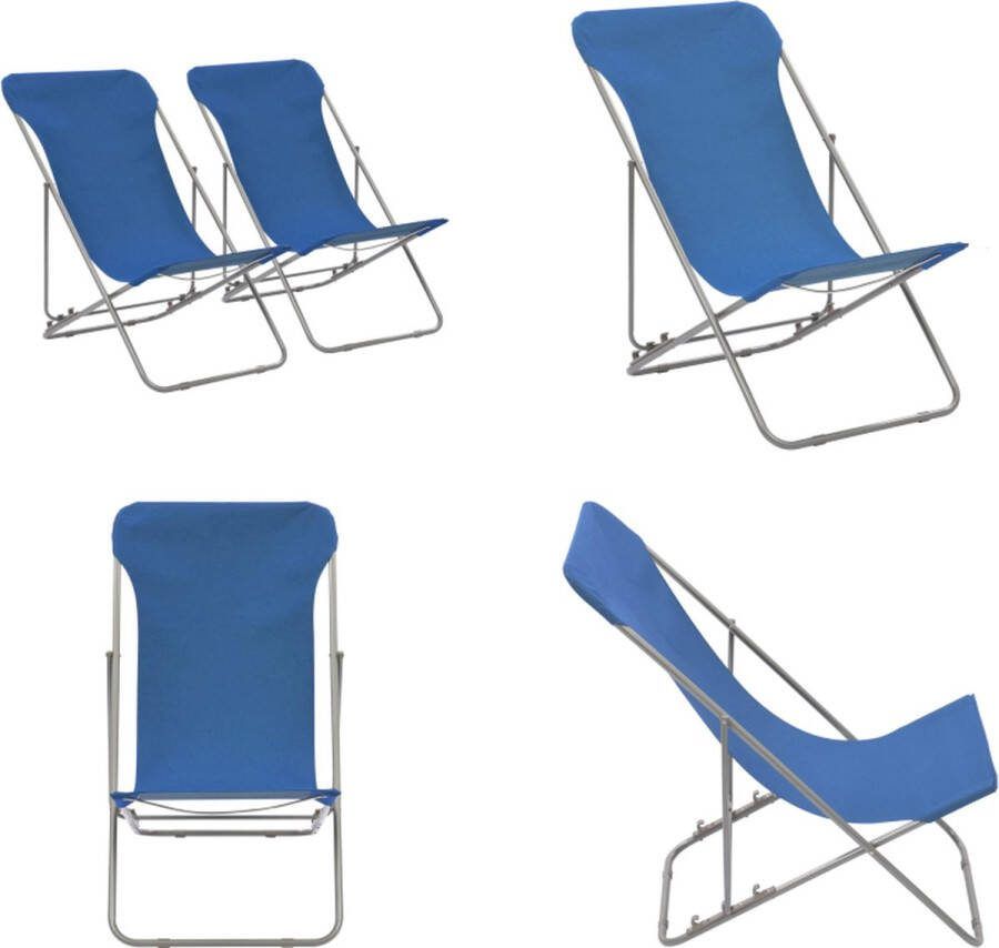 VidaXL Strandstoelen inklapbaar 2 st staal en oxford stof blauw Strandstoel Strandstoelen Zwembadstoel Zwembadstoelen