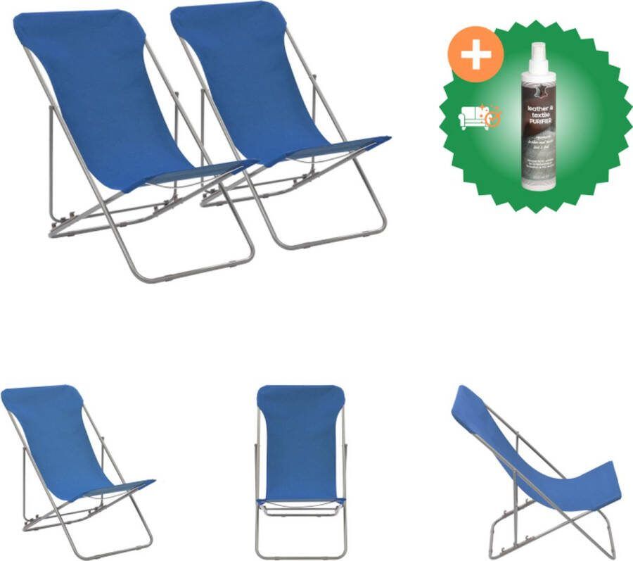 VidaXL Strandstoelen inklapbaar 2 st staal en oxford stof blauw Tuinstoel Inclusief Reiniger