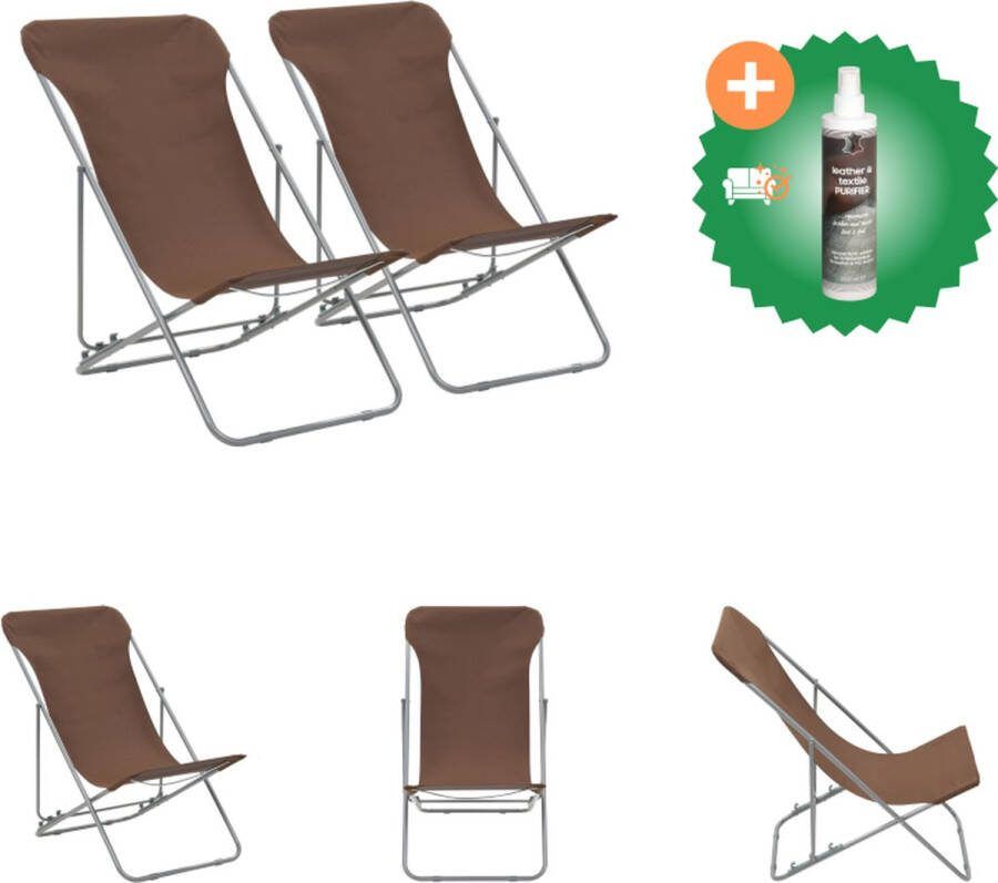 VidaXL Strandstoelenset Bruin Gepoedercoat staal 75 x 57 x 99 cm Verstelbaar in 3 posities Inklapbaar Levering bevat 2 stoelen Tuinstoel Inclusief Reiniger