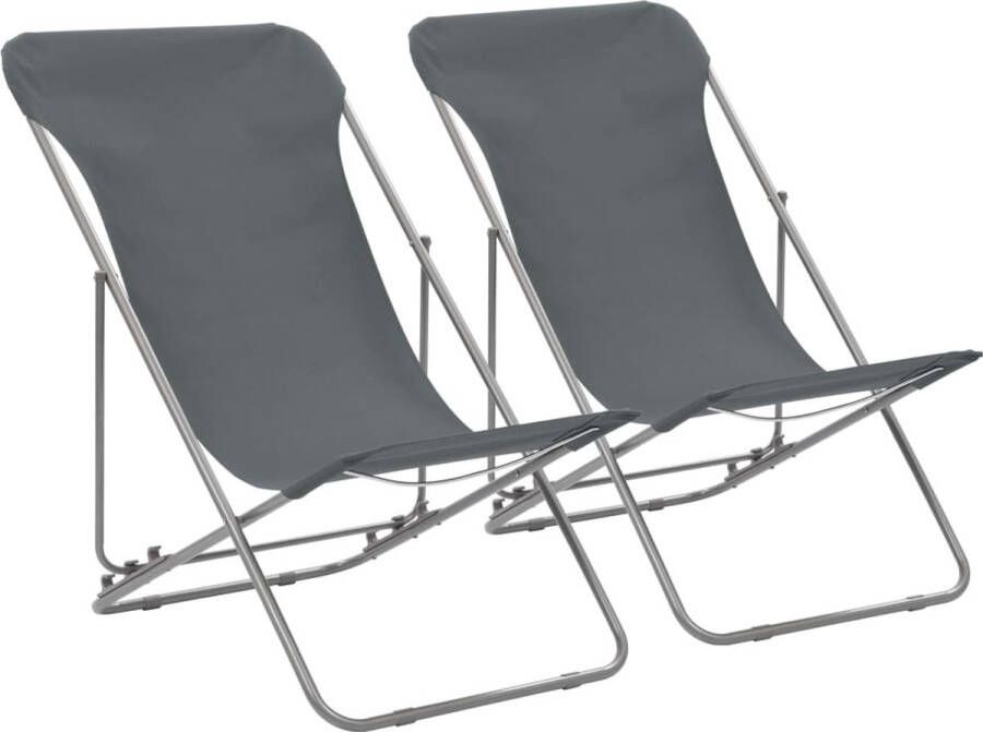VidaXL -Strandstoelen-inklapbaar-2-st-staal-en-oxford-stof-grijs
