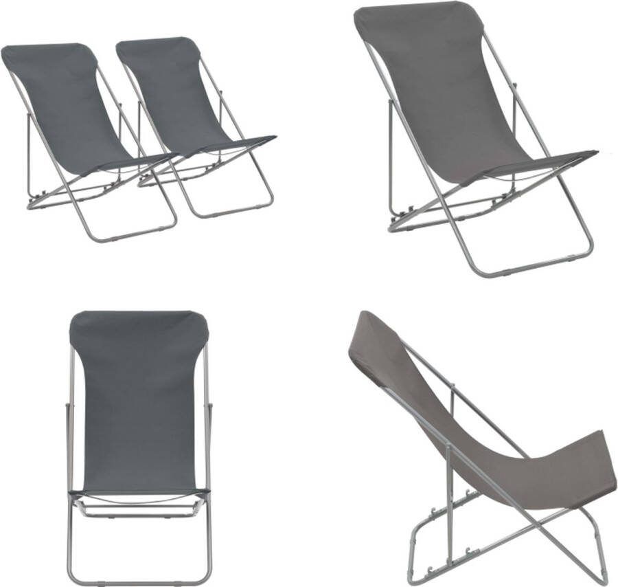 VidaXL Strandstoelen inklapbaar 2 st staal en oxford stof grijs Strandstoel Strandstoelen Zwembadstoel Zwembadstoelen