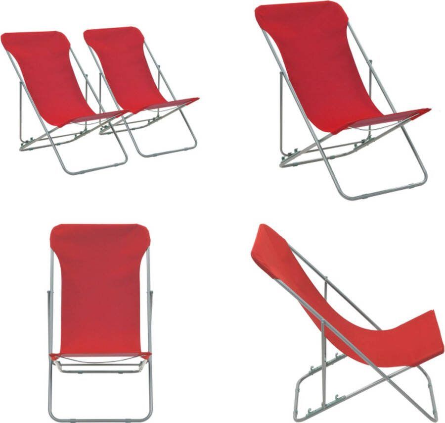 VidaXL Strandstoelen inklapbaar 2 st staal en oxford stof rood Strandstoel Strandstoelen Zwembadstoel Zwembadstoelen