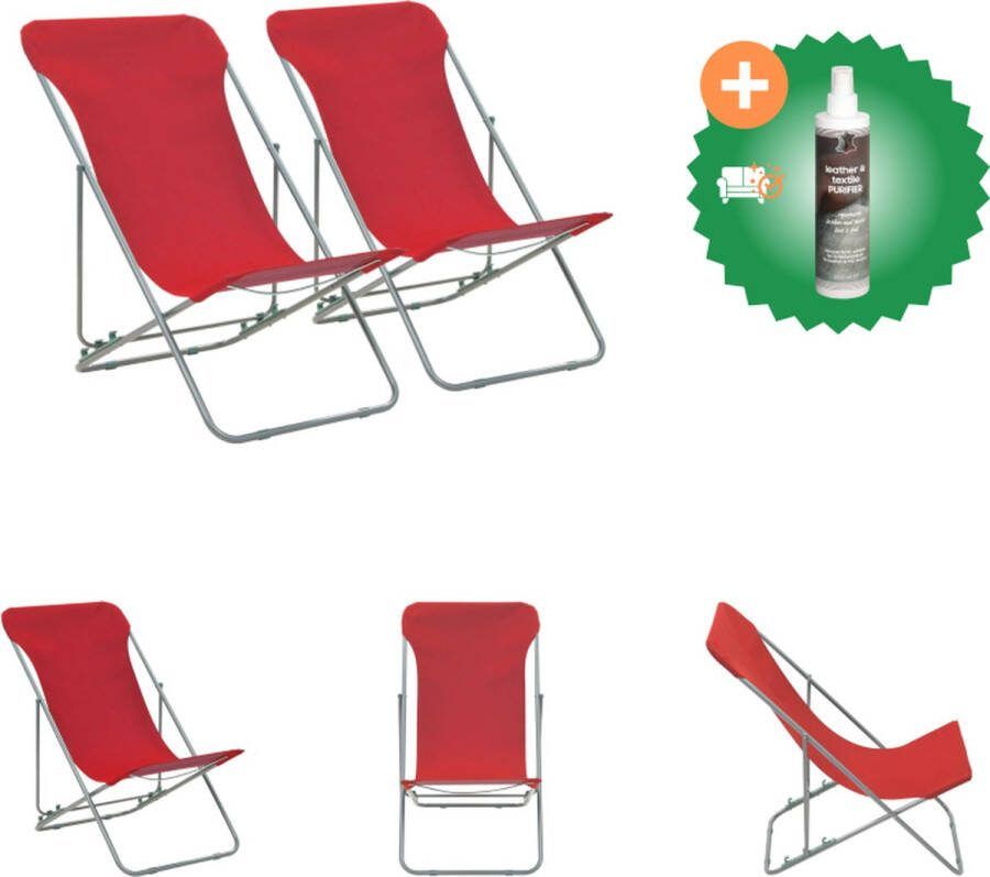 VidaXL Strandstoelen inklapbaar 2 st staal en oxford stof rood Tuinstoel Inclusief Reiniger