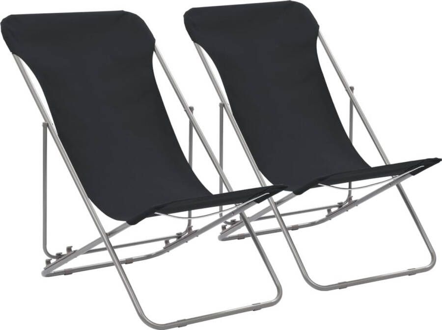 VidaXL -Strandstoelen-inklapbaar-2-st-staal-en-oxford-stof-zwart