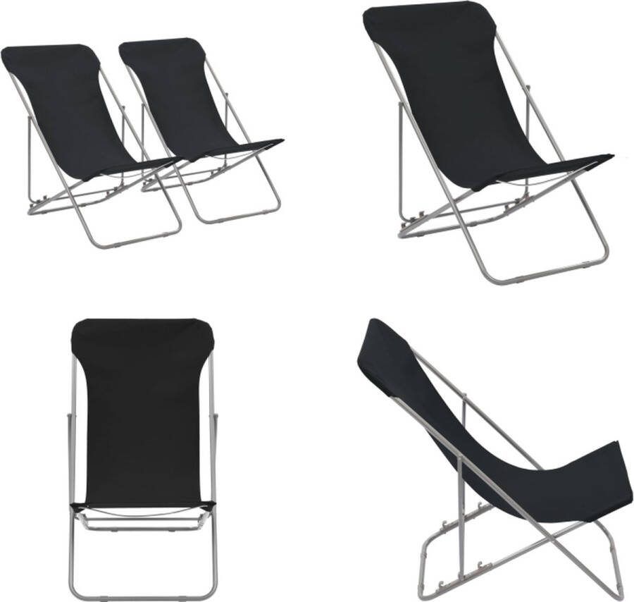 VidaXL Strandstoelen inklapbaar 2 st staal en oxford stof zwart Strandstoel Strandstoelen Zwembadstoel Zwembadstoelen