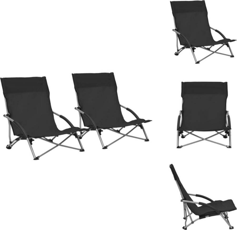 VidaXL Strandstoelen Inklapbaar Oxford Stof en Staal 55.5 x 65.5 x 66 cm Zwart Set van 2 Tuinstoel