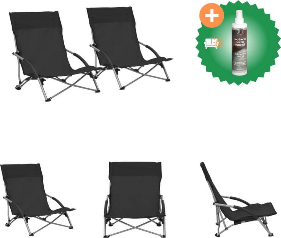 VidaXL Strandstoelen Inklapbaar Oxford Stof en Staal 55.5 x 65.5 x 66 cm Zwart Set van 2 Tuinstoel Inclusief Reiniger