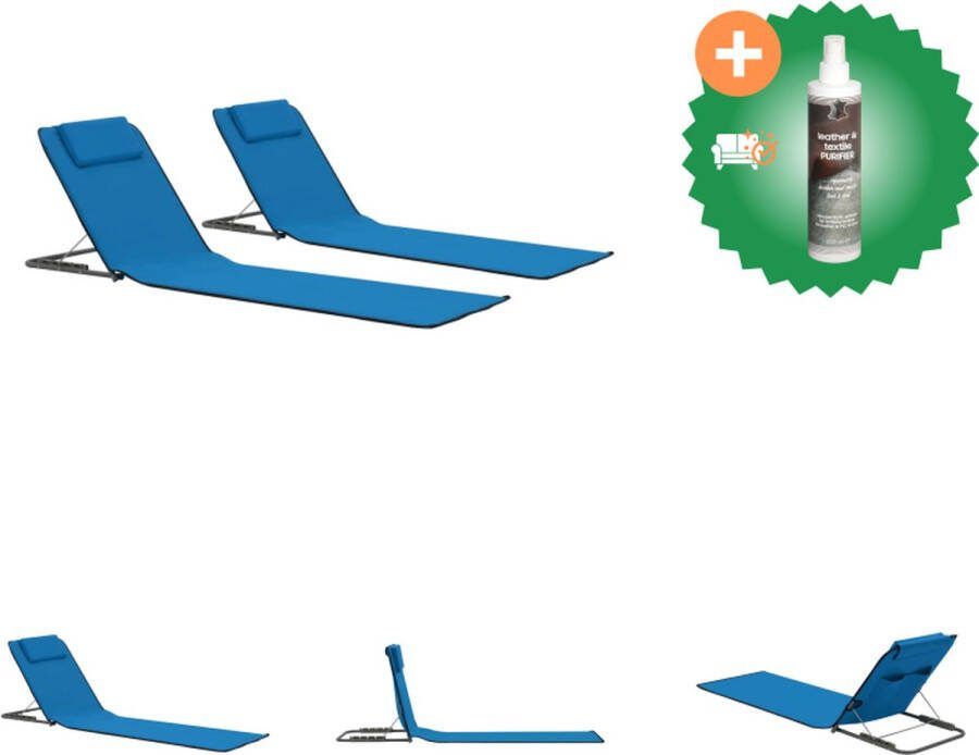 VidaXL Strandstoelen Opvouwbare Strandmatten Blauw 160x53x47 cm Inclusief opbergvak Verstelbare rugleuning Hoofdsteun Set van 2 Ligbed Inclusief Reiniger