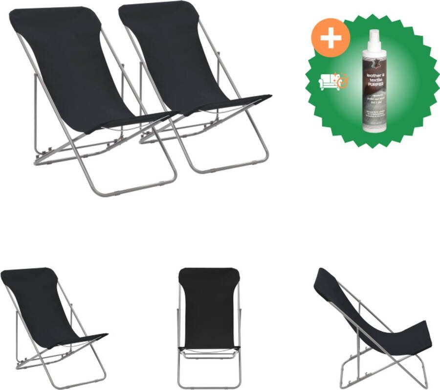 VidaXL Strandstoelenset zwart 75x57x99 cm verstelbaar inklapbaar 2 stoelen Tuinstoel Inclusief Reiniger