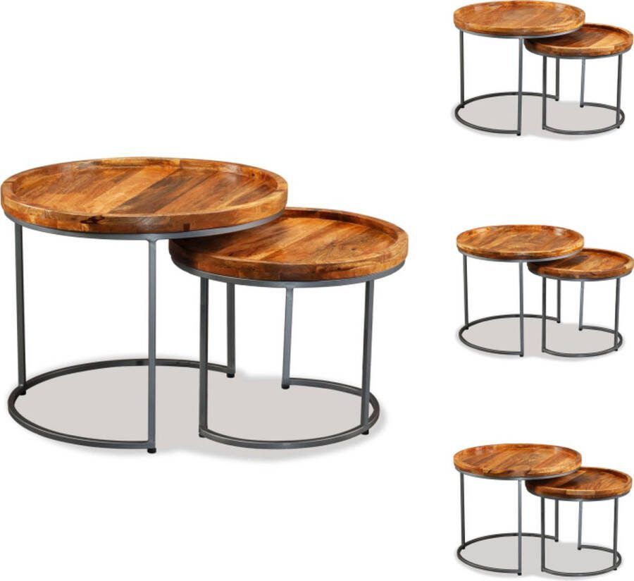 VidaXL Tafel Bijzettafel Industrieel 55 x 45 cm Mangohout met Smeedijzeren poten Tafel