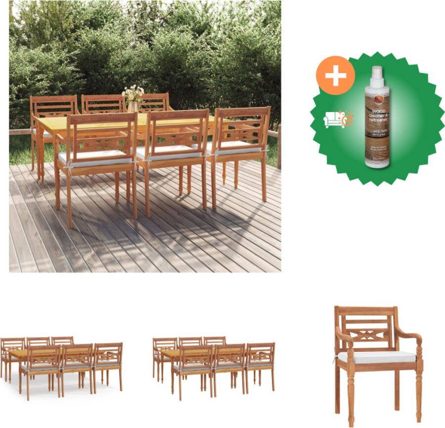 VidaXL Teak Houten Tuinset Tafel 200x100x75 cm Stoel 55x51.5x84 cm Crèmewit Kussen 6x Stoel 6x Zitkussen Tuinset Inclusief Houtreiniger en verfrisser