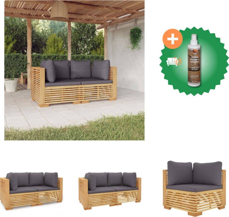VidaXL Teakhouten Loungebank Middenbank 69.5 x 69.5 x 60 cm Donkergrijs kussen Tuinset Inclusief Houtreiniger en verfrisser