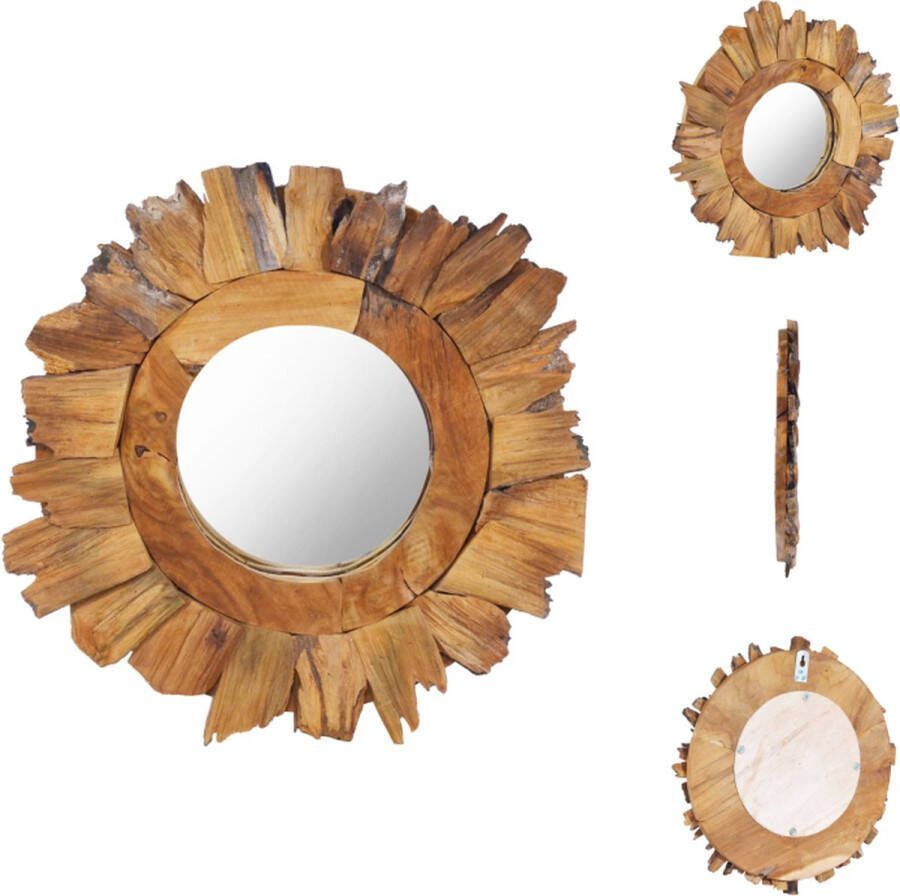 VidaXL Teakhouten Spiegel Bloembladvormig Frame 40 cm Diameter Spiegel