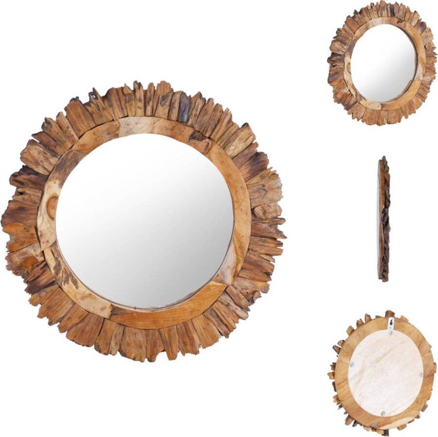 VidaXL teakhouten spiegel Bloembladvormig frame Diameter 60 cm Massief teakhout Spiegel