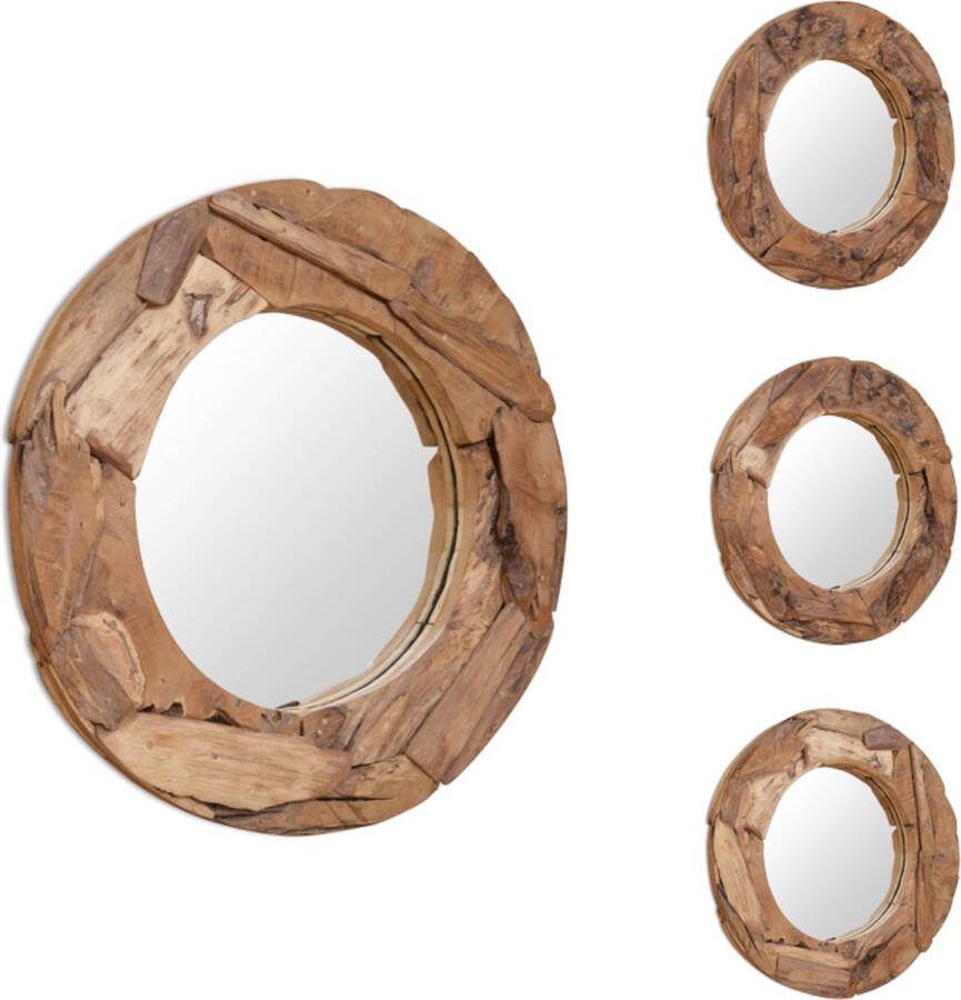 VidaXL Teakhouten Spiegel Diameter 80 cm Rustieke Stijl Spiegel
