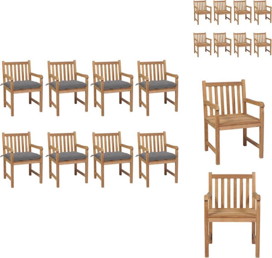 VidaXL Teakhouten Stoelenset 58 x 60 x 90 cm Grijs kussen Tuinstoel