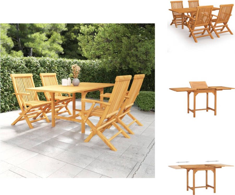 VidaXL Teakhouten Tuinset Eettafel (110-160x80x75 cm) Inklapbare Stoelen (55x60x89 cm) Parasolgat Montage vereist Tuinset