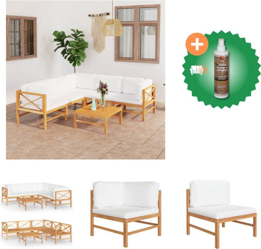 VidaXL Teakhouten Tuinset Hoekbank Middenbank Tafel 66 x 66 x 60 cm Crème Kussens Tuinset Inclusief Houtreiniger en verfrisser