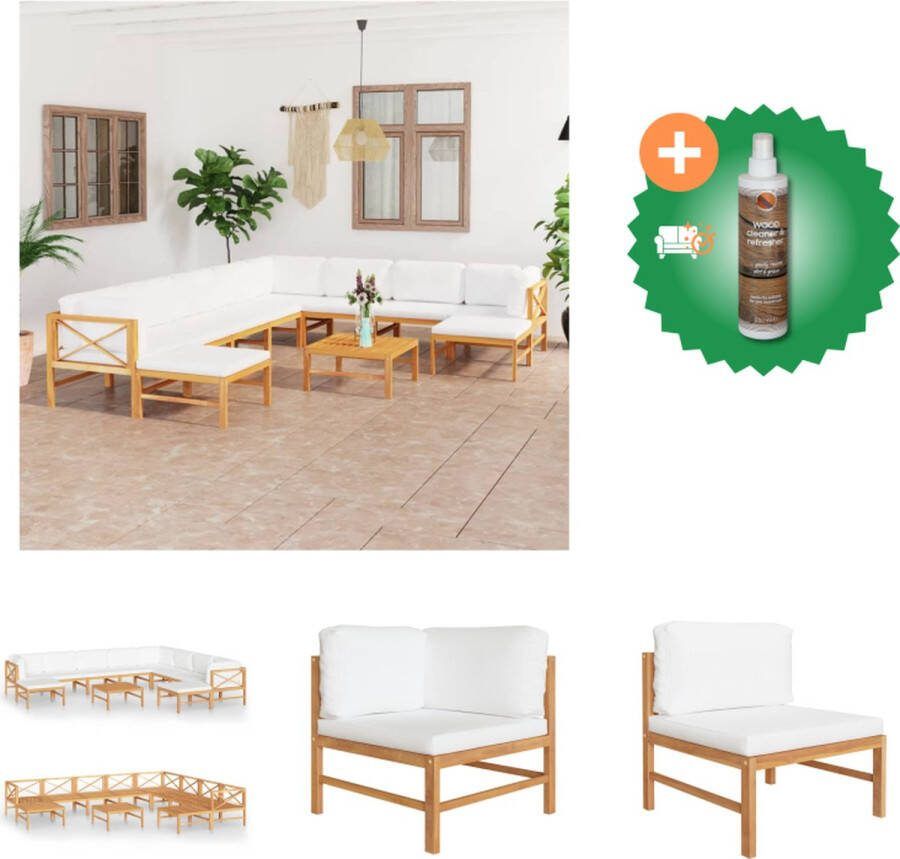 VidaXL Teakhouten Tuinset Hoekbank Middenbank Tafel Crème Kussens Tuinset Inclusief Houtreiniger en verfrisser