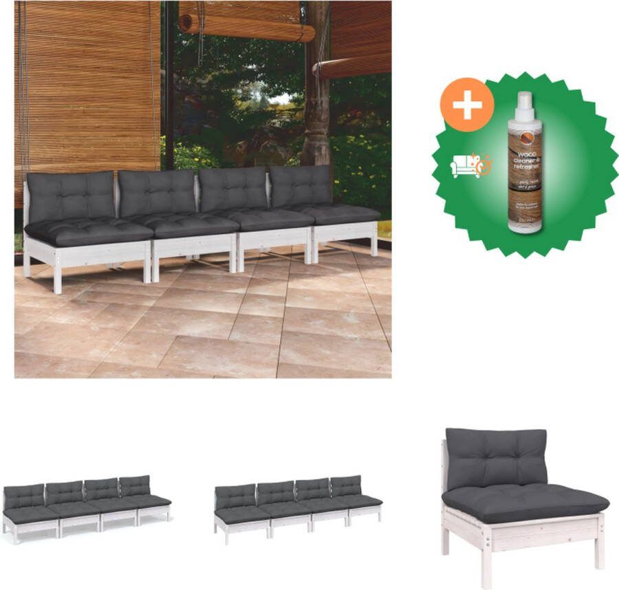 VidaXL Terrasbank Massief grenenhout Modulair design 63.5x63.5x62.5 cm Wit Inclusief kussens Montage vereist 4 zitsbank Loungebank Inclusief Houtreiniger en verfrisser