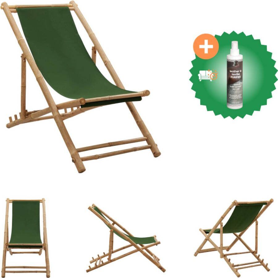 VidaXL Terrasstoel Campingstoel Groen 60 x (108 123) x (62 93) cm Bamboe Tuinstoel Inclusief Reiniger