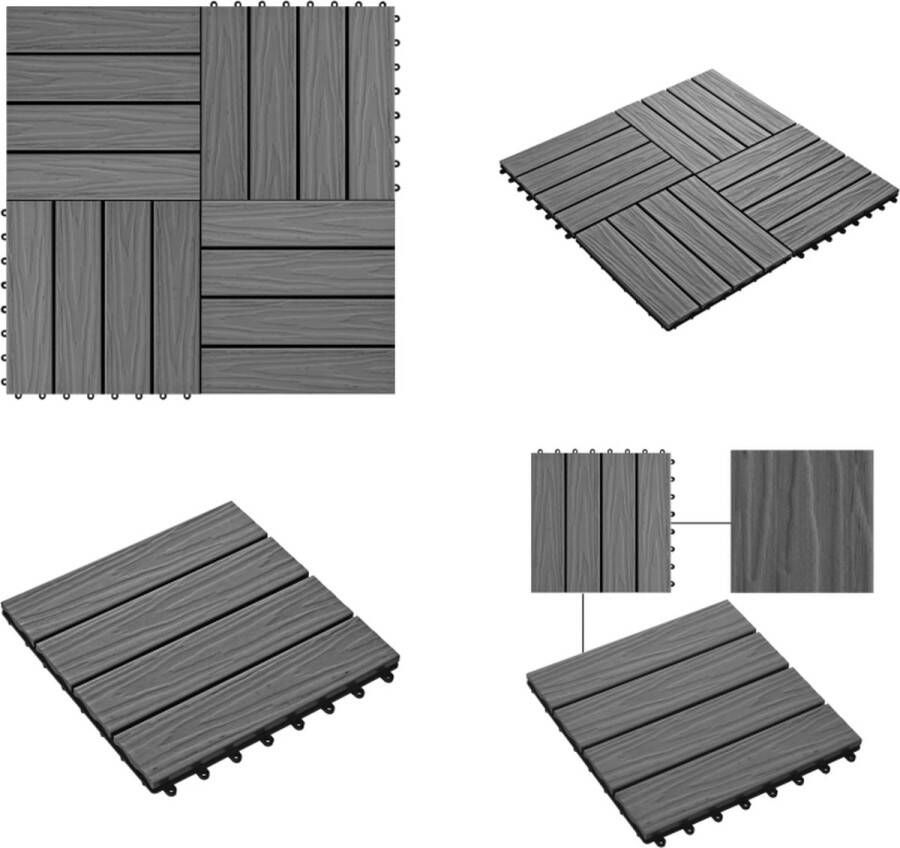 VidaXL Terrastegels diep reliëf 30x30 cm 1 m² HKC grijs 11 st Terrastegel Terrastegels Terras Tegel Terras Tegels
