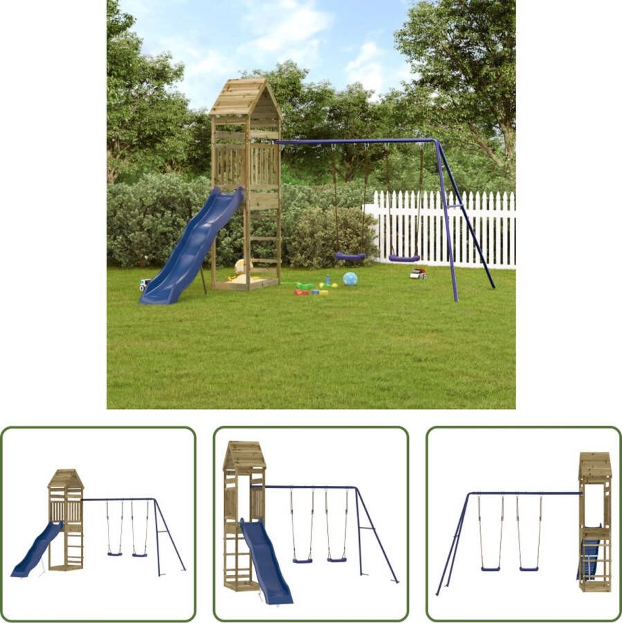 VidaXL The Living Store Houten Speelset Schommel Glijbaan 315 x 373 x 264 cm Geïmpregneerd hout Stevig en stabiel Multi-activiteitencentra Veilig design Buitenspeelgoed voor kinderen