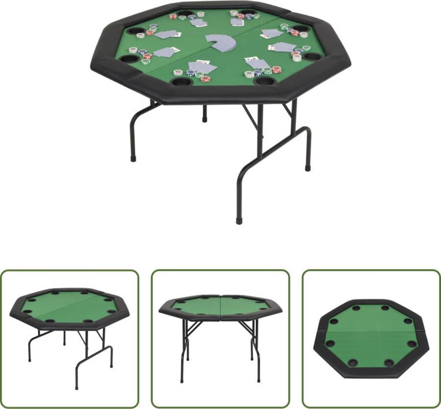 VidaXL The Living Store Inklapbare pokertafel 121 x 121 x 76 cm Achthoekig Groen en zwart