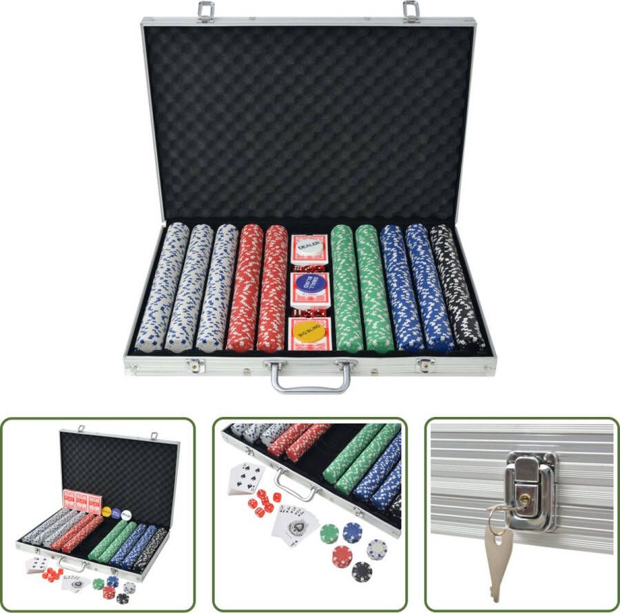 VidaXL The Living Store Poker Set Casino Dobbelspel Aluminium Koffer 53 x 37 x 6.7 cm Meerkleurig