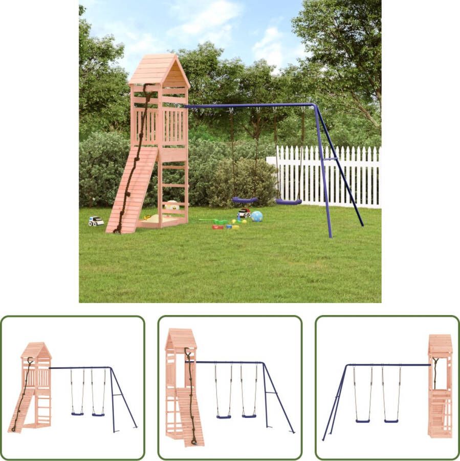 VidaXL The Living Store Speeltoren Massief douglashout Multi-activiteitencentra 315 x 257 x 264 cm Voor kinderen van 3-8 jaar Max gewicht 45 kg Incl handleiding Blauwe dubbele schommelset