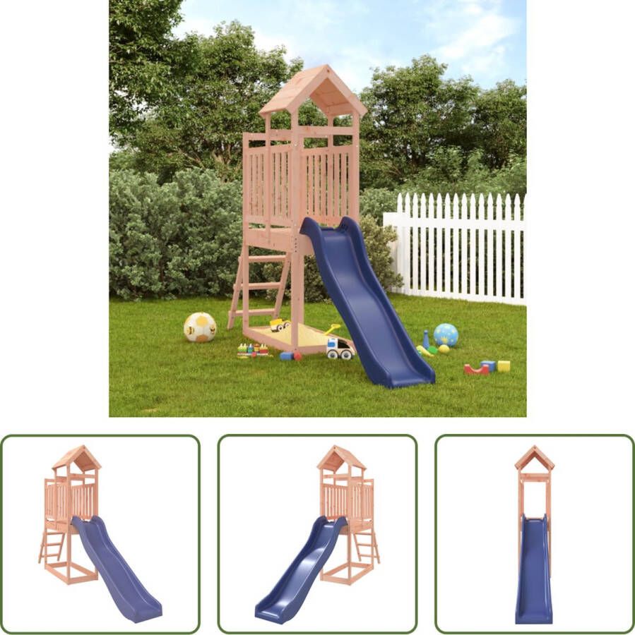 VidaXL The Living Store Speeltoren Materiaal- massief douglashout Afmetingen- 110 x 64 x 214 cm Kenen- 1x speeltoren 1x ladder 1x golvende glijbaan Voor kinderen van 3-8 jaar oud