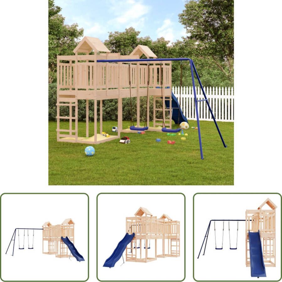 VidaXL The Living Store Speeltorens met brug Massief grenenhout 362 x 585 x 238 cm Inclusief glijbaan en dubbele schommelset Voor kinderen van 3-8 jaar oud Maximaal gewicht 45 kg