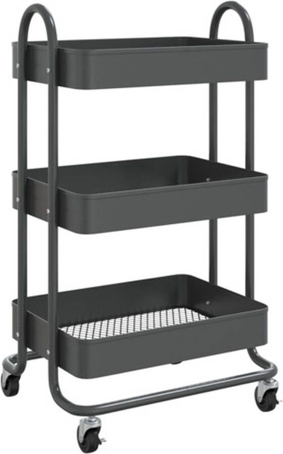 VidaXL Trolley 3-laags 43x34x79 cm staal antracietkleurig