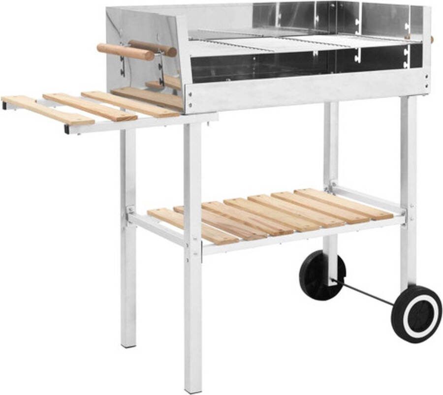 VidaXL Trolleybarbecue met 2 schappen houtskool XXL roestvrij staal