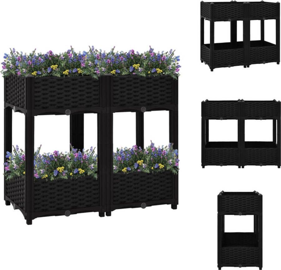 VidaXL Tuinbak 2 schappen 80 x 40 x 71 cm Zwart Bloempot