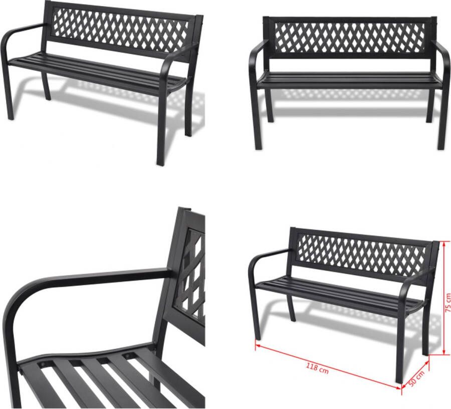 VidaXL Tuinbank 118 cm staal zwart Tuinbank Tuinbanken Terrasbank Terrasbanken