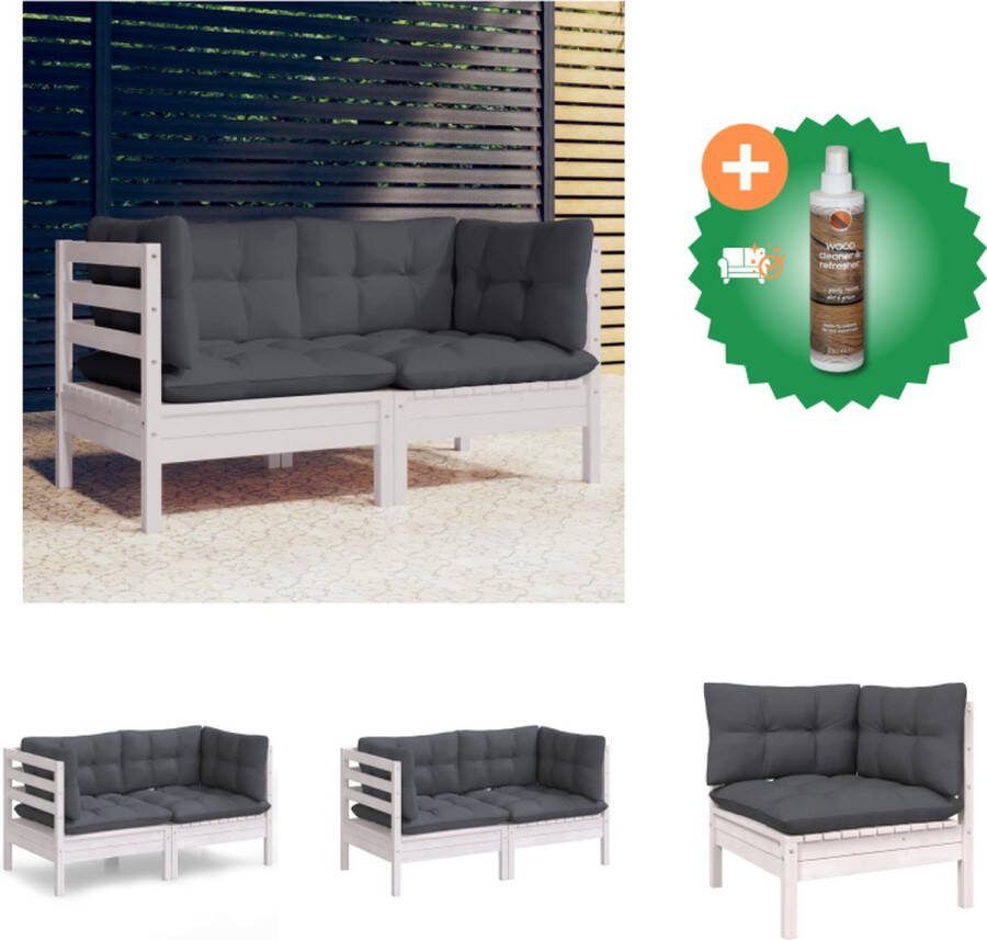 VidaXL Hoekbank tuinmeubelset 2 zitsbank Massief grenenhout Modulair design Wit 63.5x63.5x62.5cm Loungebank Inclusief Houtreiniger en verfrisser