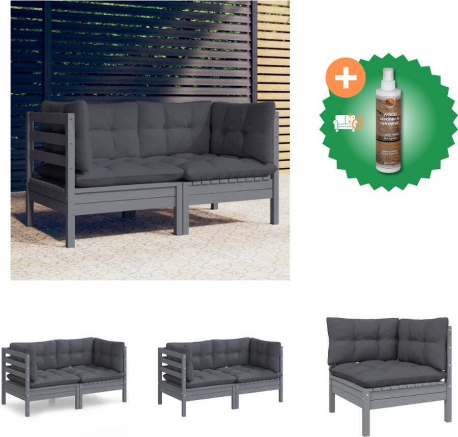 VidaXL Hoekbank Tuinmeubelen 63.5 x 63.5 x 62.5 cm Grijs Massief grenenhout Loungebank Inclusief Houtreiniger en verfrisser