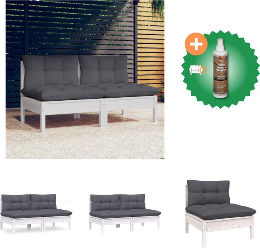 VidaXL 2 zitsbank Massief Grenenhout Wit 63.5x63.5x62.5 cm inclusief kussens Loungebank Inclusief Houtreiniger en verfrisser