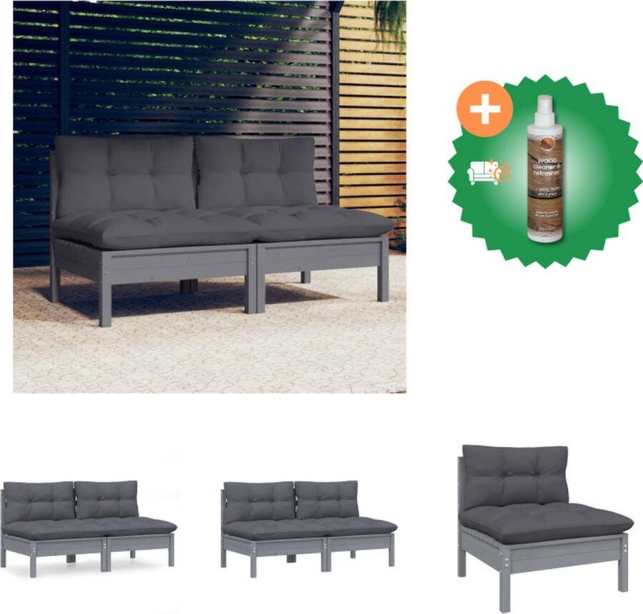 VidaXL Tuinbank Modular Grijs 63.5 x 63.5 x 62.5 cm (B x D x H) Massief grenenhout Loungebank Inclusief Houtreiniger en verfrisser