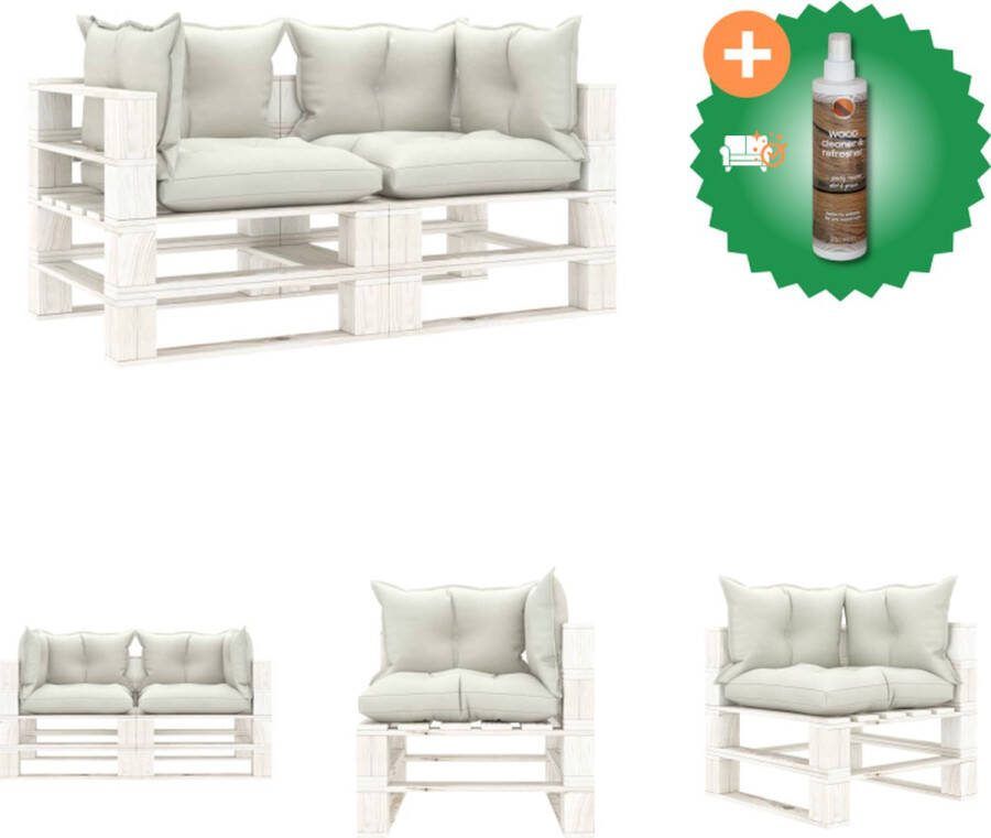 VidaXL Palletbank Tuin 140 x 67.5 x 60.8 cm Grenenhout Beige Wit Loungebank Inclusief Houtreiniger en verfrisser