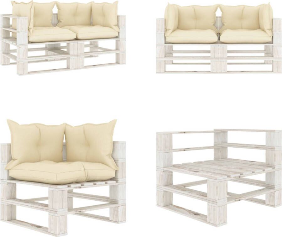 VidaXL Tuinbank 2-zits met crèmekleurige kussens pallet hout Palletbank Palletbanken Tuinbank Parkbank