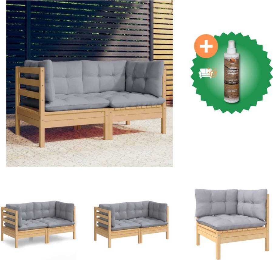 VidaXL Terrasbank 2 zits Massief grenenhout Grijs kussen 63.5 x 63.5 x 62.5 cm Loungebank Inclusief Houtreiniger en verfrisser