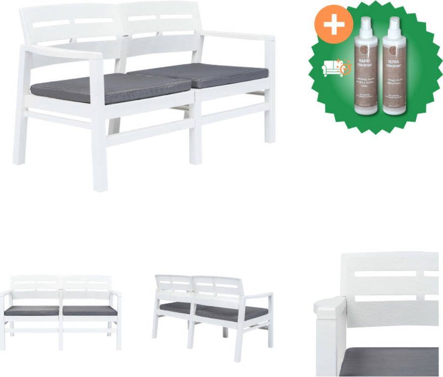 VidaXL Tuinbank Kunststof 133 x 65 x 74.5 cm Wit Inclusief 2 Zitkussens Tuinbank Inclusief Onderhoudsset
