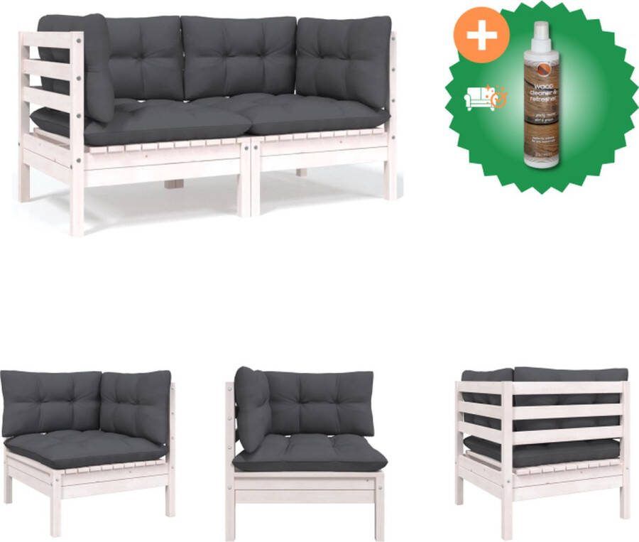 VidaXL Hoekbank Grenenhout 127 x 63.5 x 62.5 cm Zitkussen 60 x 60 cm Rug zijkussen 60 x 32 cm Wit Antraciet Tuinbank Inclusief Houtreiniger en verfrisser