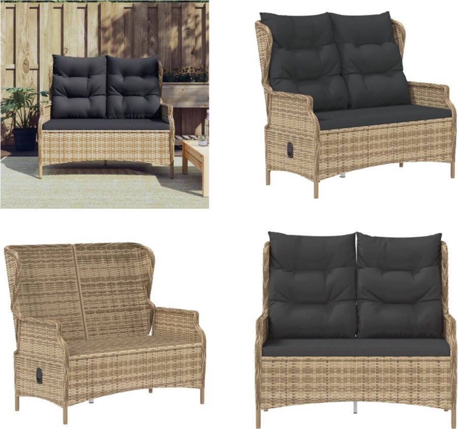 VidaXL Tuinbank 2-zits met kussens poly rattan bruin 2-zits Tuinbankje 2-zits Tuinbankjes Zitplaats Zitbankje