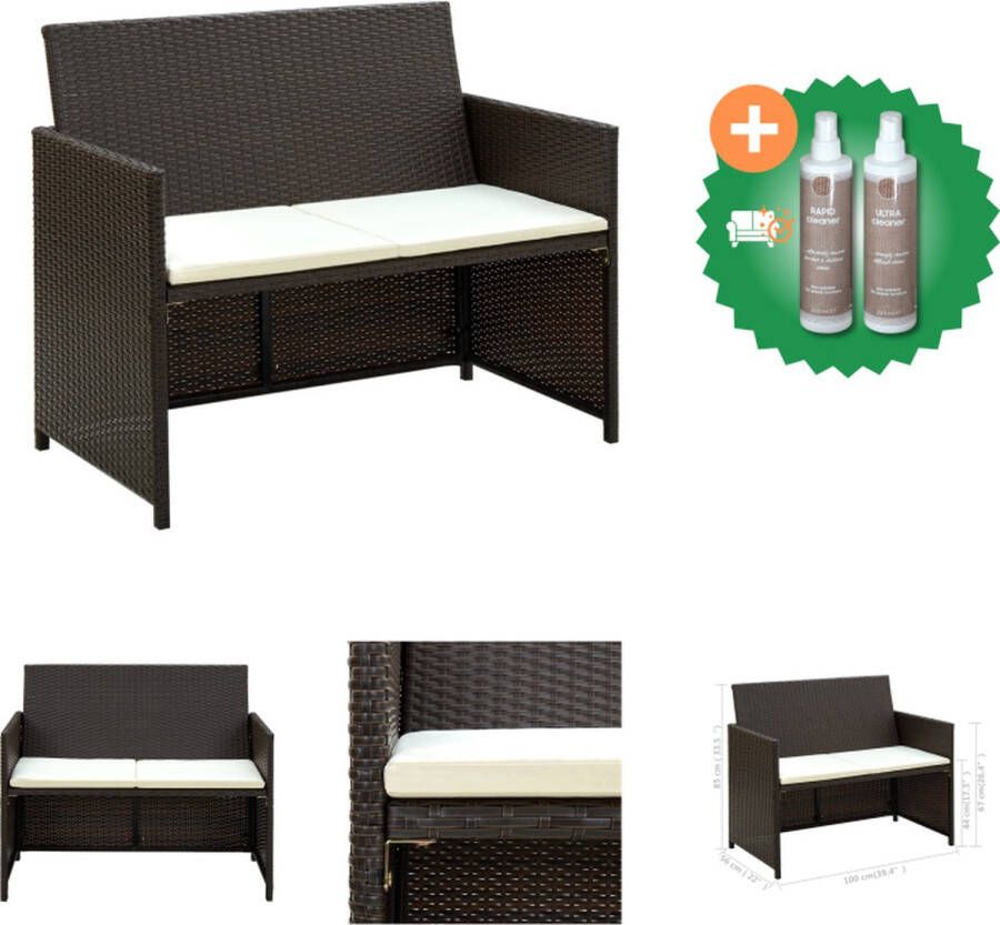 VidaXL Tuinbank 2 zits met kussens poly rattan bruin Loungebank Inclusief Onderhoudsset