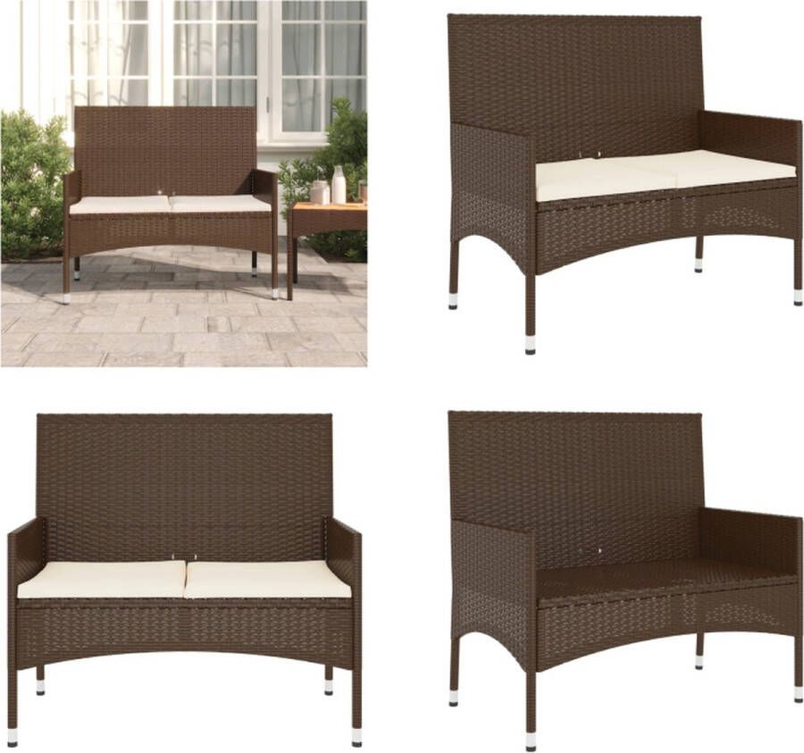 VidaXL Tuinbank 2-zits met kussens poly rattan bruin Tuinbank Tuinbanken Tuinbankje Bank